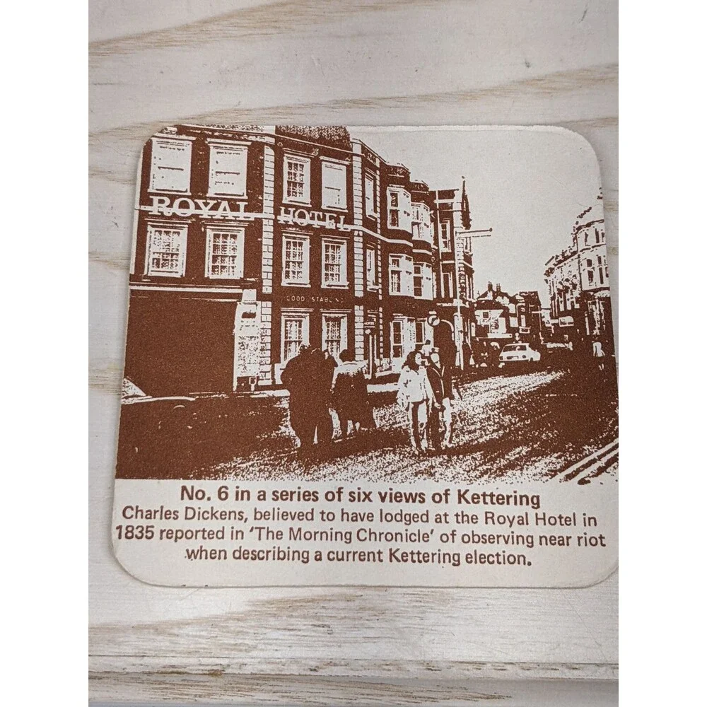 Vtg Kettering Photo Views  Coasters Set of 6 England Barware Pub Coleman Bird AD